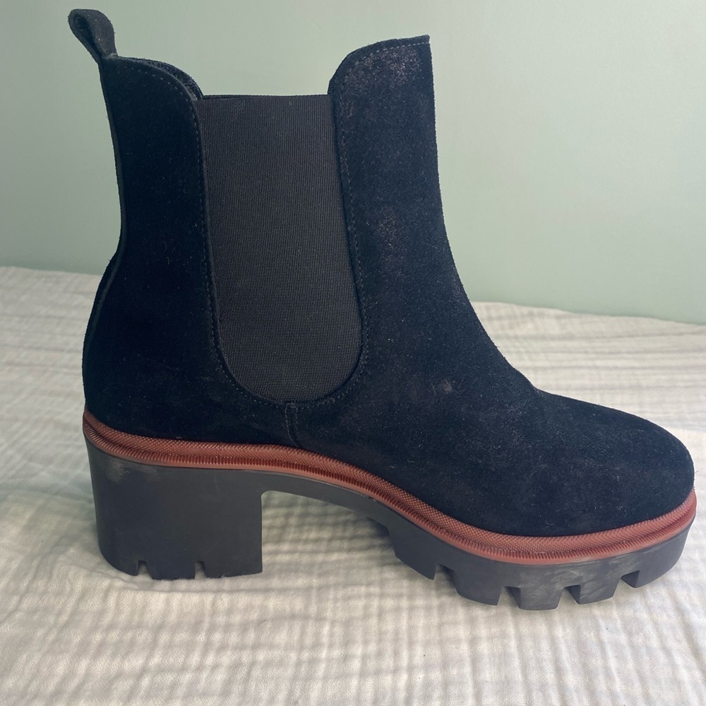 Antonio De Faria Black Suede Leather Chunky Chelsea Pull On Boot Grunge Punk 6.5